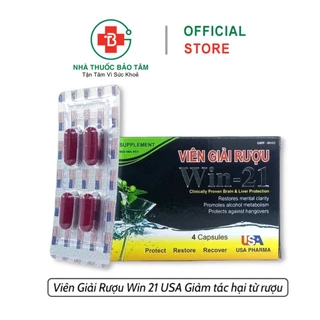 Viên giải rượu Win-21 USA hộp 4V, Uống 2 viên chống say trước khi uống rượu bia, Giúp giải rượu nhanh chóng giải độc gan