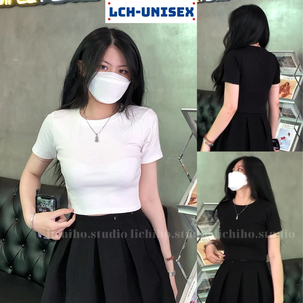 Áo croptop nữ kiểu cổ tròn tay ngắn basic tôn dáng áo thun trơn form body sexy gợi cảm vải cotton co giãn LCH