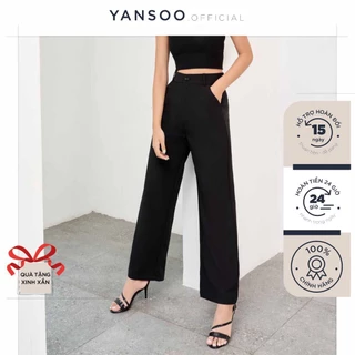 Quần ống rộng nữ Yansoo lưng cạp cao vải nữ dài suông loe culottes xuông màu đen Q01