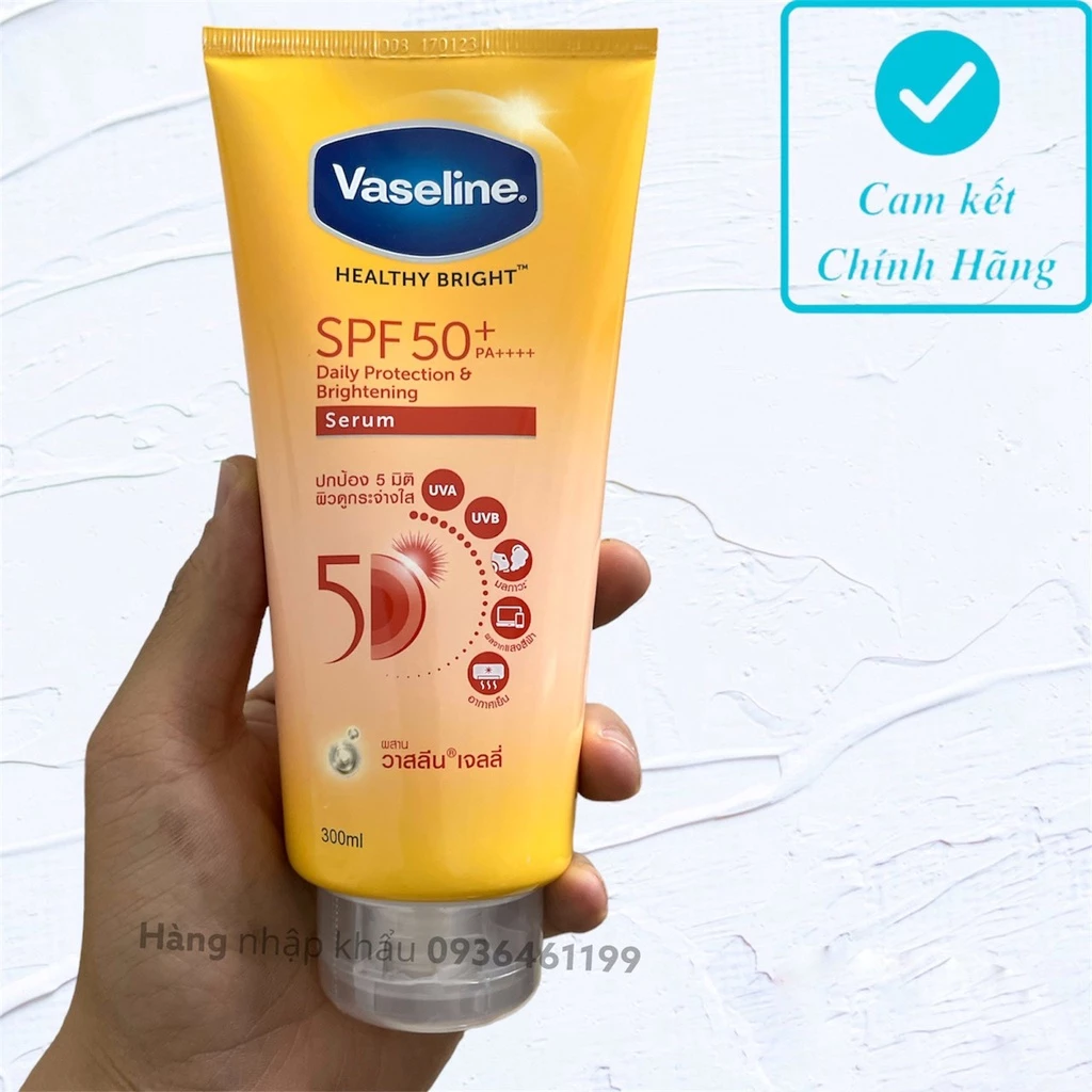 Sữa dưỡng thể dưỡng ẩm chống nắng dưỡng trắng da Vaseline 50X Healthy Bright SPF50+ PA++++ 300ml Thái Lan