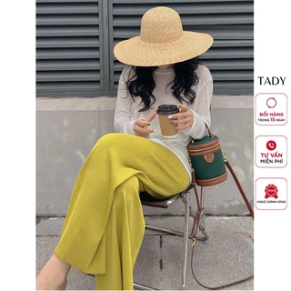 Quần Suông Gân Tăm Thái Cạp Cao Lưng Thun - Quần Culottes Dập Ly Dáng Suông Rộng Nữ