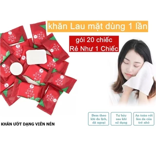 Khăn Lau Mặt Dùng 1 Lần ( Túi 20 cái ) - Khăn Mặt Nén - Lau Mặt Dạng Viên Kẹo Nén Du Lịch Hàn Quốc