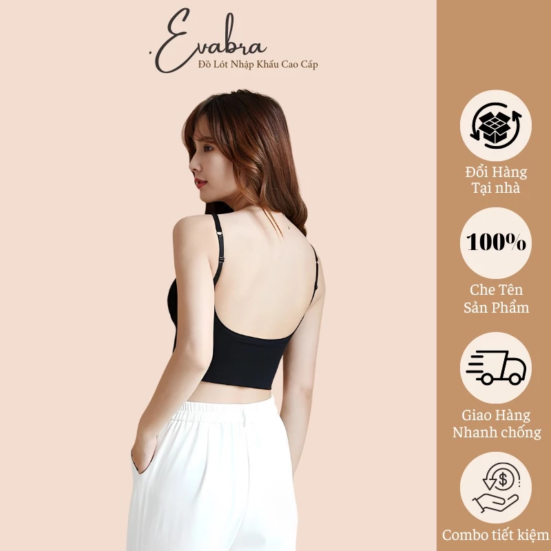 Áo bra 2 dây EvaBra thun gân khoét lưng cá tính đệm mút mỏng vải mềm thoải mái - H818L