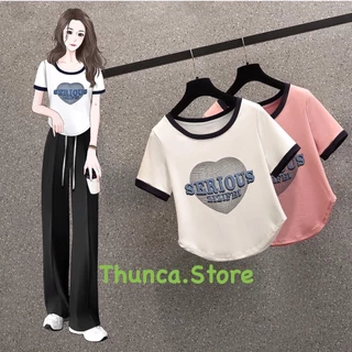 Áo thun croptop in SERIOUS tay ngắn, áo kiểu THUNCASTORE A3192