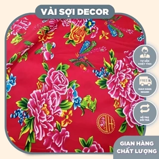 Vải con công triện đỏ trang trí vintage, trải bàn , decor phông nền chụp ảnh Tết