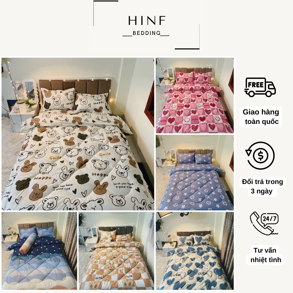 Sét chăn phao vải cotton 5 món dùng cho bốn mùa nhiều mẫu đủ kích thước