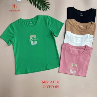 Áo thun nữ thêu chữ dễ thương, áo phông nữ form đẹp, vải cotton mềm mịn, thoáng mát HIFA: AU01