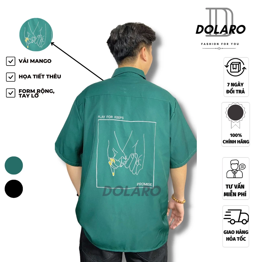 Áo sơ mi nam tay lở form rộng hình thêu simple bản lớn local brand DOLARO chất lụa mango chống nhăn phong cách hàn quốc