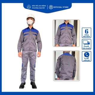 Quần áo bảo hộ lao động kỹ sư, công nhân màu chì phối xanh dương PN02 vải kaki 3/1 không xù, không bai, không dão