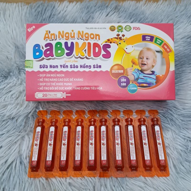 Siro ăn ngủ ngon BABY KIDS Gold Plus sữa non yến sào hồng sâm tăng đề kháng_Hộp 20 ống