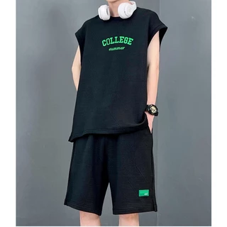 Bộ Thể Thao Tank Top Nam Hè Bóng Rổ Short Ngắn, Chất Liệu Cotton Vân Sọc Mềm Mịn Thấm Hút Mồ Hôi Tốt