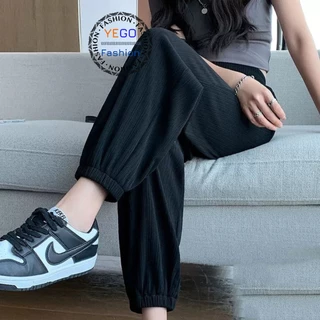 Quần Joggers Thể Thao Nữ YEGO Fashion Mặc Đi Chơi Bom Gấu Trơn Chất Liệu Gân Thái Kiểu Dáng Hàn Quốc