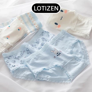 Set 5 Quần lót nữ cotton gân tăm viền ren họa tiết thỏ cute 349