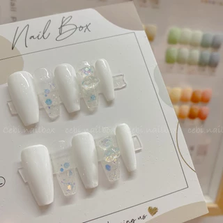 Móng úp thiết kế C193 dài rắc nhũ đính gấu cebi.nailbox