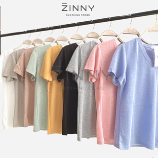 Áo phông nữ trơn chất cotton giấy, áo thun cổ tim, áo phông cổ tim nữ dáng rộng size S M L