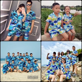Đồ bộ đi biển - Cây Dừa Trắng Xanh - Đồng Phục Nhóm Lớp Team Building Vải Kate Thái Mềm Mát Hoạ Tiết Hoa Lá Trái Cây #DB