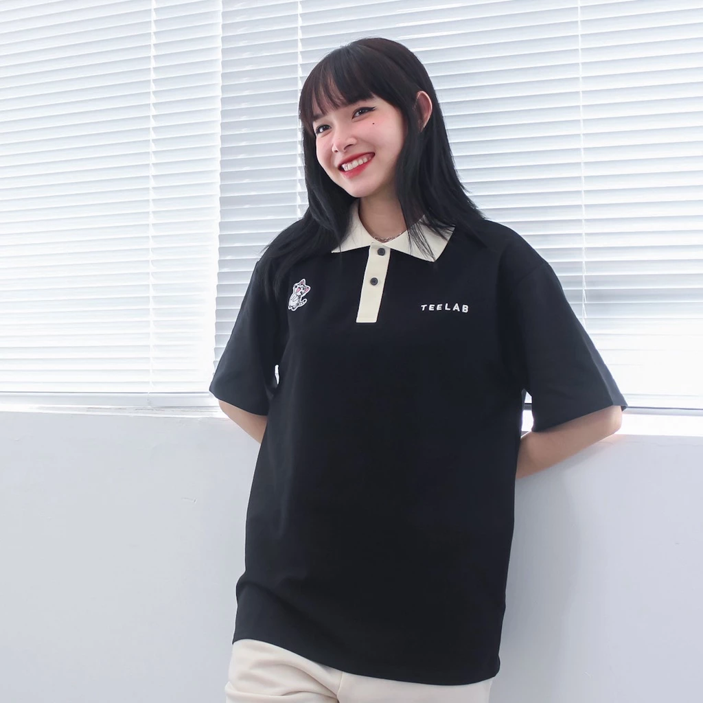 Áo Polo Unisex Teelab Kitten Embroidered phong cách Hàn Quốc