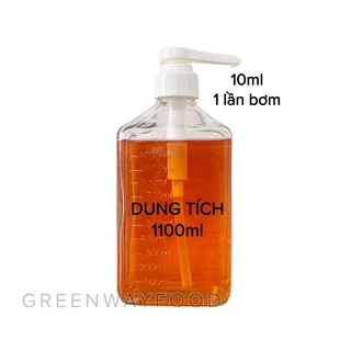 Bình thuỷ tinh bơm si rô, đường, sữa… dung tích 1100ml (đã có vòi 10ml)