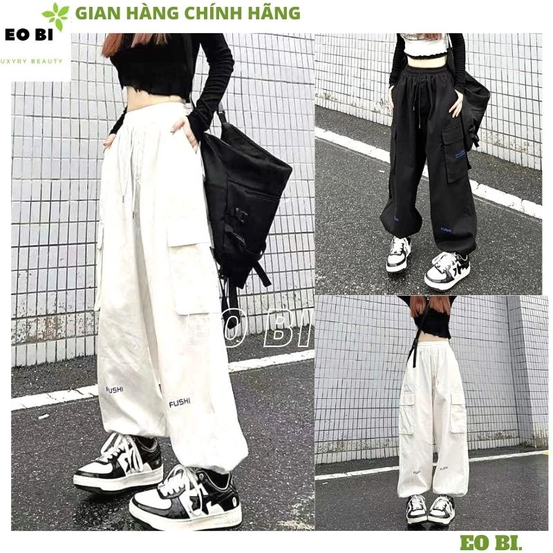 Quần Suông Túi Hộp chất kaki basic nam nữ ống suông rộng, Quần lưng thun co giãn 2 màu đen trắng unisex tôn dáng - EOBI