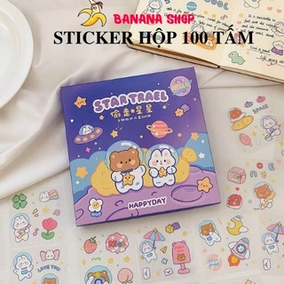 Sticker hộp 100 tấm  nhãn dán trang trí sổ tay bình nước đồ dùng học tập