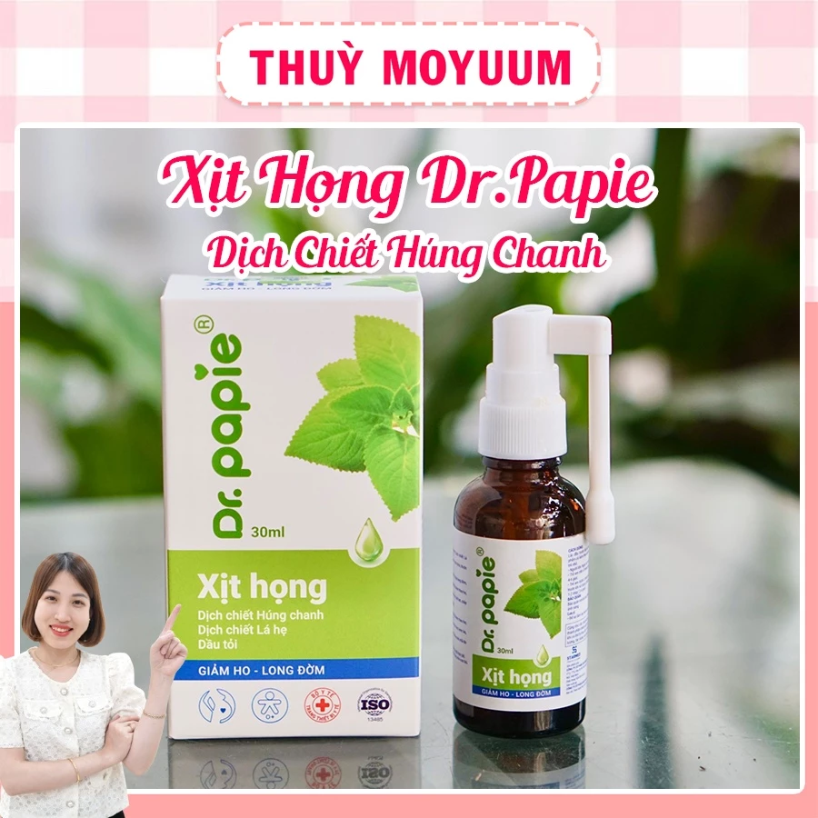 Tinh dầu húng chanh Dr.papie dạng xịt họng hỗ trợ giảm ho, tăng sức đề kháng đường hô hấp 30ml