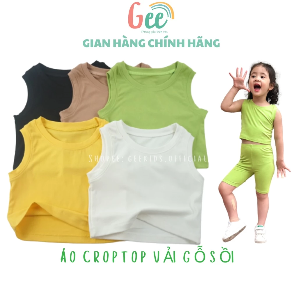 Áo croptop bé gái mùa hè Gee dễ thương, vải gỗ sồi (modal) mềm mịn, co giãn, thấm hút, size từ 10-60kg