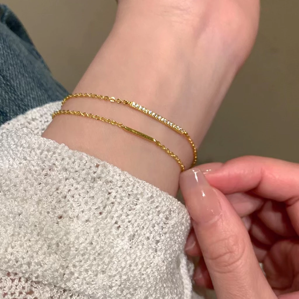 Việt Nam 1 Ngày Giao💕Vòng Tay Thiết Kế Hai Lớp Đính Đá Zircon Tinh Tế Cao Cấp Thời Trang Cho Nữ