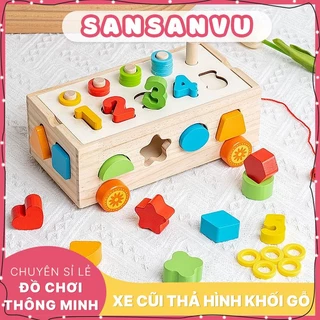 Bộ đồ chơi xe cũi thả hình khối và ghép số bằng gỗ cho bé - đồ chơi gỗ phát triển trí tuệ