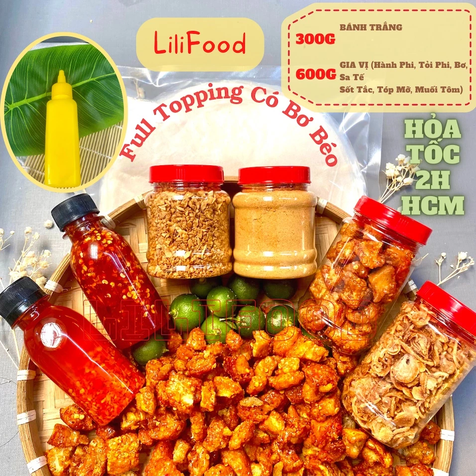 Combo Bánh Tráng Tròn Mỏng Phơi Sương + Gia Vị Trộn Bánh Có Tóp Mỡ Siêu Ngon