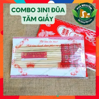 COMBO 10 BỘ 3in1 Đũa, Giấy, Tăm Tiện Lợi Dùng Trong Ăn Uống, Cưới Hỏi, Tiệc