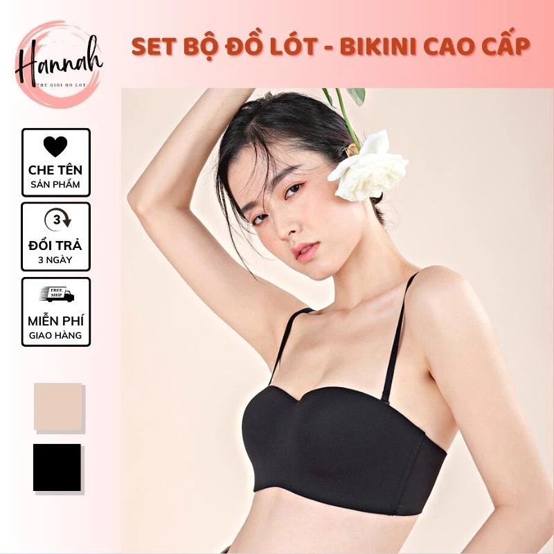 [Bộ đồ lót] Bộ đồ bikini cao cấp QA23 đúc su trơn cao cấp có đệm nâng HANNAH SECRET