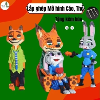 Đồ Chơi Lắp Ráp mô hình Cáo Nick, Thỏ Judy Lắp ghép 3D Nhân Vật Zootopia Và Thỏ Judy Nick, Cáo ôm Thỏ