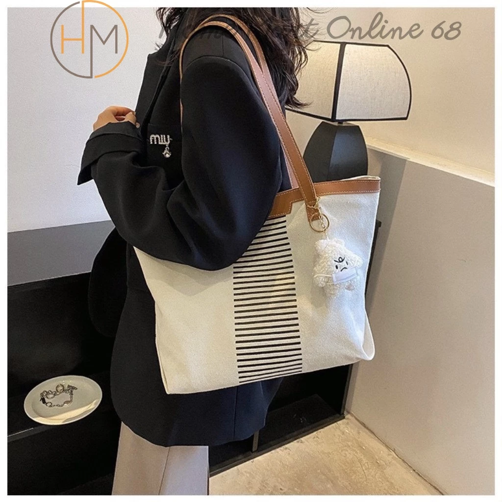 Túi tote chất canvas phối da form đi chơi, đi học, đi làm, du lịch