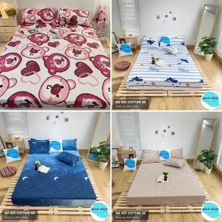 Bộ ga gối 3 món giá rẻ - ga giường và 2 vỏ gối nằm cotton, họa tiết đáng yêu - decor phòng phong cách cute