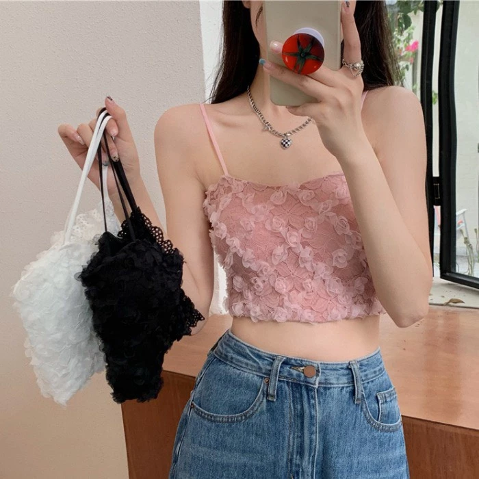 Áo Bra Nữ Ren Hoa Hồng Thêu Nổi 2 Dây Thun Lưng Co Giãn Hot Trend 586 Hót