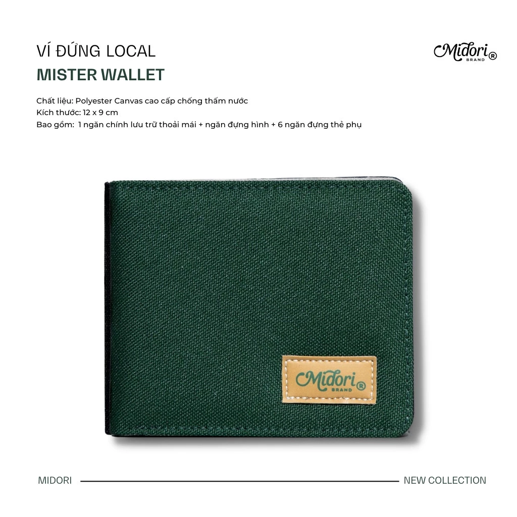 Ví Vải Đứng Mister Wallet Nam Nữ Polyester Siêu Bền Đẹp Chống Nước Unisex local brand Chính Hãng Midori For Man