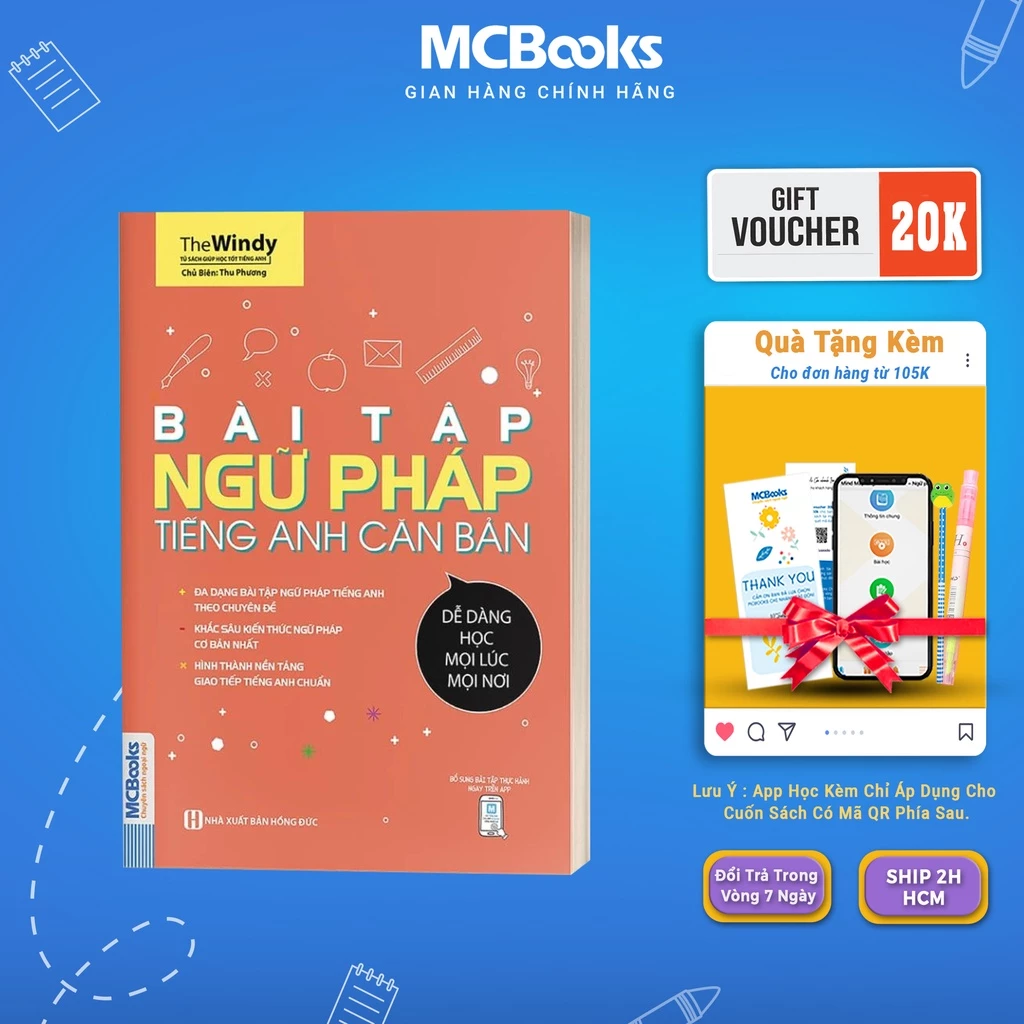 Sách - Bài Tập Ngữ Pháp Tiếng Anh Căn Bản Dành Cho Người Mới Bắt Đầu - Học Kèm App Online Mcbooks