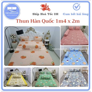 { Link 2 } Bộ Drap Thun Lạnh Hàn Quốc 4 món kích thước 1m4 x 2m  ( 1 ga bọc + 2 vỏ gối nằm + 1 vỏ gối ôm)