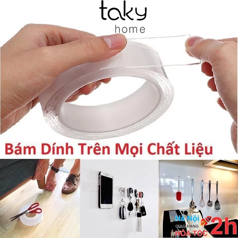 Cuộn Băng Dính, Băng Keo 2 Mặt Trong Suốt, Sử dụng Dính Đồ Vật Lên Tường, Tái Sử Dụng. TakyHome 6005