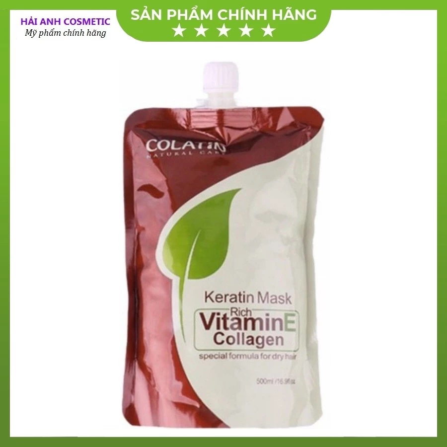 Kem ủ tóc, dầu hấp tóc COLATIN Keratin Vitamin E hấp tóc phục hồi hư tổn, collagen dưỡng siêu mượt 500ml