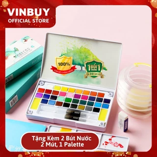 Màu nước dạng nén Solid Water Color, Tặng 2 cọ vẽ màu nước, 2 Mút, 1 Palette - Bộ 12/18/24/36 màu cao cấp - VinBuy