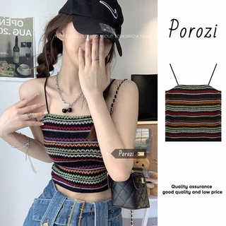 Porozi Áo croptop 2 dây dệt kim thời trang Hàn Quốc cho nữ