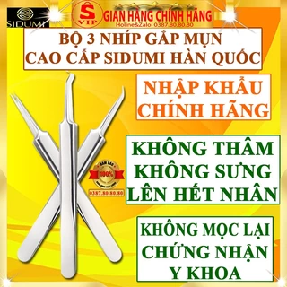 BỘ 3 Cây nhíp gắp mụn cao cấp chính hãng Sidumi hàn quốc nhíp nhổ mụn lấy mụn đầu đen mụn cám mụn bọc mụn ẩn nối gắn mi