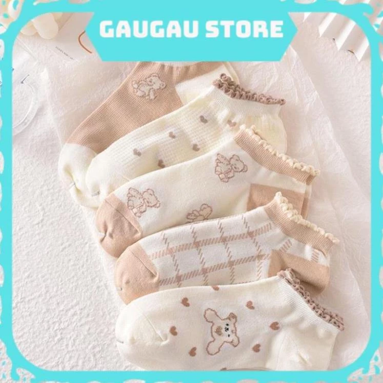 Tất Nữ Cổ Ngắn Cao Cấp Họa Tiết Gấu Teddy Phong Cách Hàn Quốc [ Hỏa Tốc HCM ]