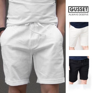 Quần short nam vải KAKI cạp chun thoải mái quần ngắn nam trơn màu trắng đen xanh GS16