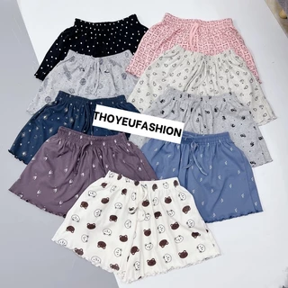 Quần Đùi Nữ Short mặc nhà ngủ Cotton , Quần Short thun xòe nhiều hoạ tiết cạp chun quần ngủ mềm mát