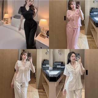 Bộ Pyjama Quần Dài Áo Cộc Họa Tiết Đáng Yêu Chất Lụa Latin Hàng Thiết Kế