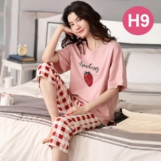 Đồ Bộ mặc nhà_ bộ ngủ cotton thời trang dễ thương ,dầy dặn mát mịn  (tay ngắn quần lửng)