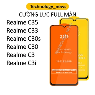 Cường lực full màn Realme C53/ C55/ C30s/ C30/ C33/ C35/ C3/ C3i dán bảo vệ kính màn hình điện thoại, tặng kèm giấy lau