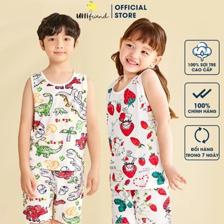 Đồ bộ quần áo ba lỗ sát nách cotton cho bé trai, bé gái mặc nhà mùa hè Unifriend Quốc U2022-11. Size đại trẻ em 5, 6, 8,